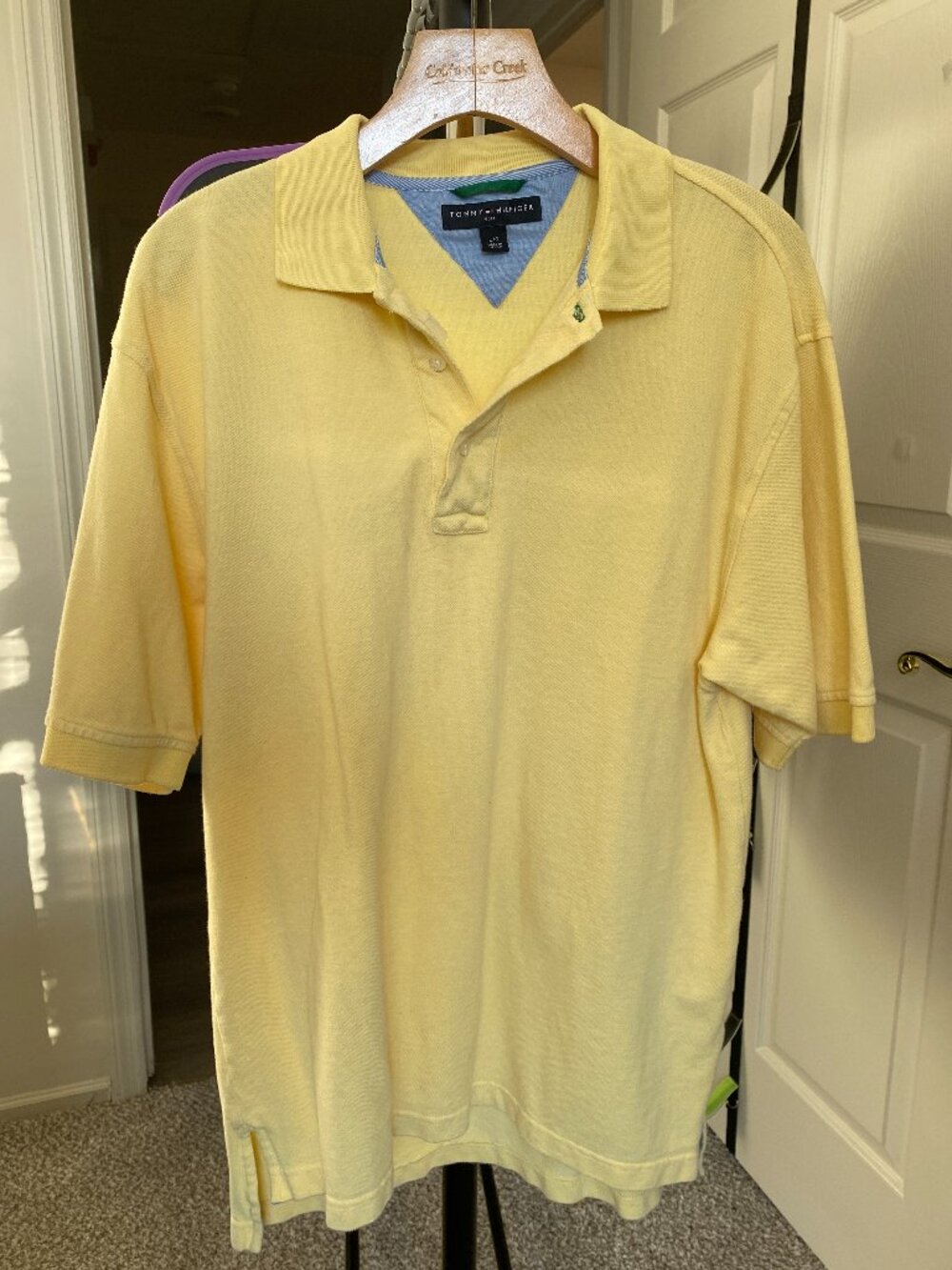 Tommy Hilfiger Men's Large Polo Shirt Cream Beige Short Sleeve Classic Fit